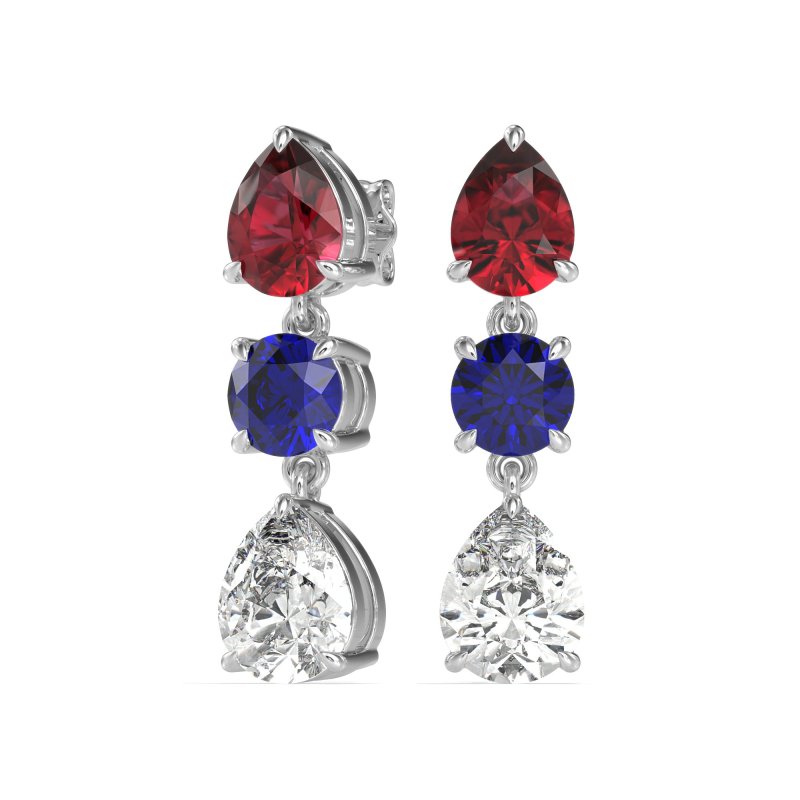 Pear Drop Three-Stone Dangling Earrings