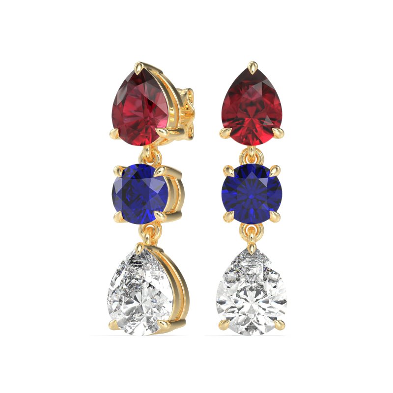 Pear Drop Three-Stone Dangling Earrings