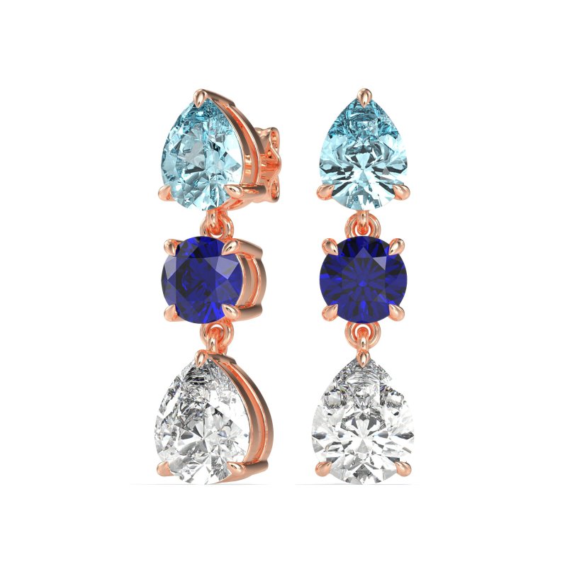 Pear Drop Three-Stone Dangling Earrings