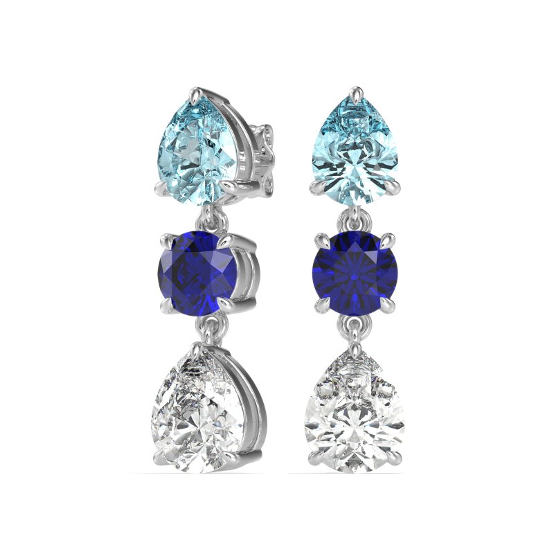 Pear Drop Three-Stone Dangling Earrings