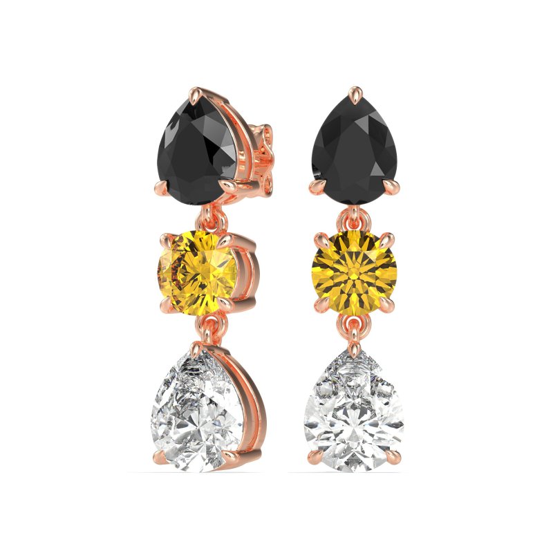 Pear Drop Three-Stone Dangling Earrings