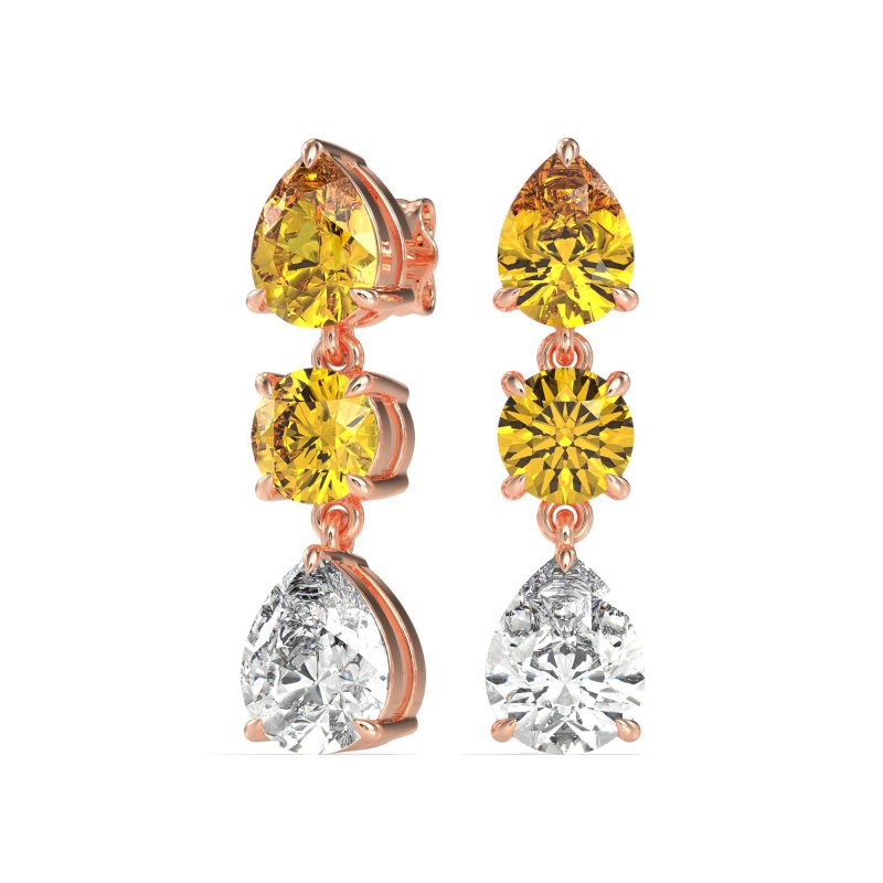 Pear Drop Three-Stone Dangling Earrings