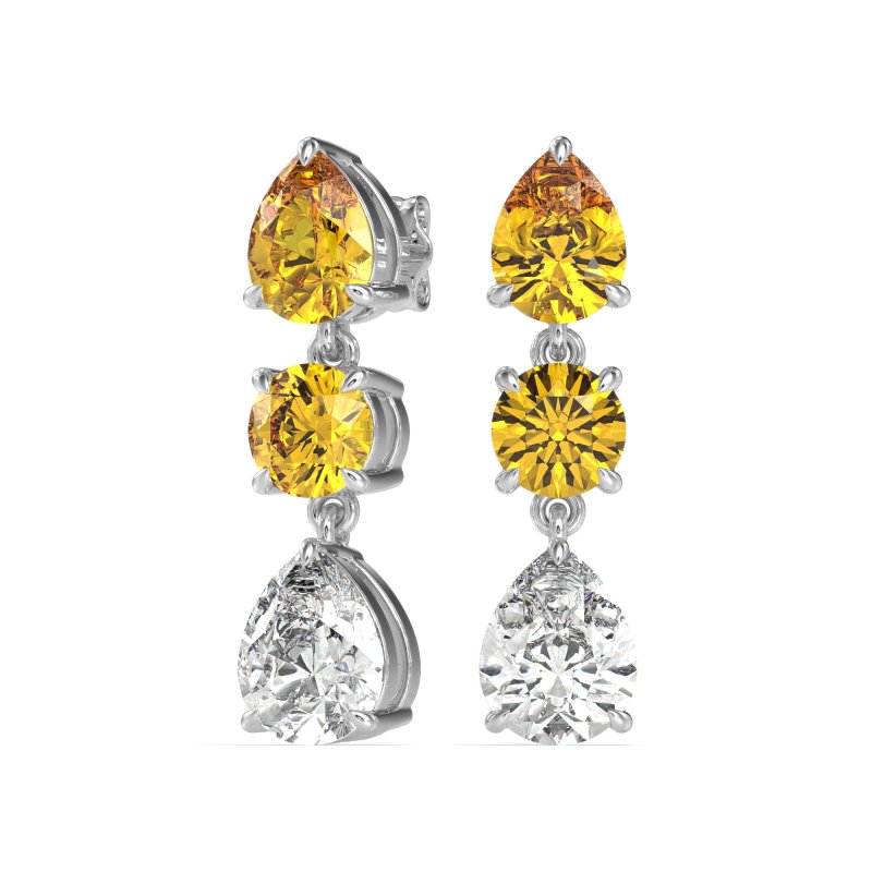 Pear Drop Three-Stone Dangling Earrings