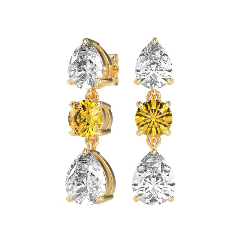 Pear Drop Three-Stone Dangling Earrings