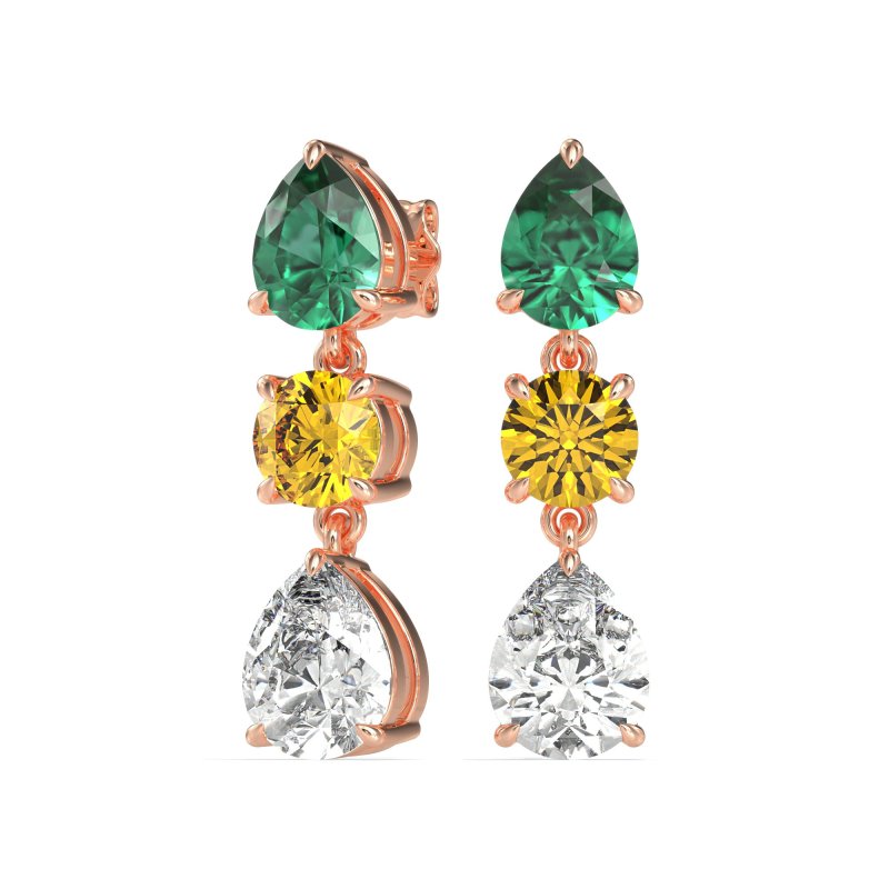 Pear Drop Three-Stone Dangling Earrings