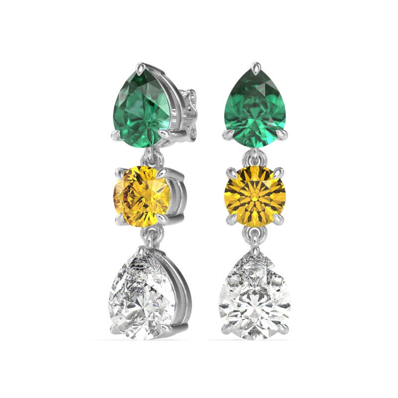 Pear Drop Three-Stone Dangling Earrings