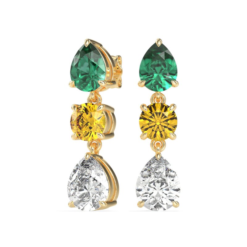 Pear Drop Three-Stone Dangling Earrings