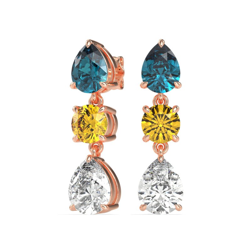 Pear Drop Three-Stone Dangling Earrings
