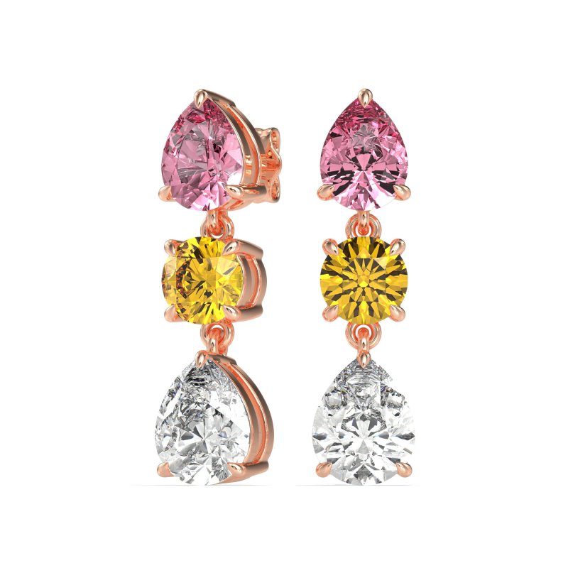 Pear Drop Three-Stone Dangling Earrings