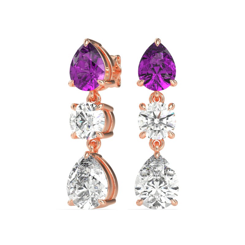 Pear Drop Three-Stone Dangling Earrings