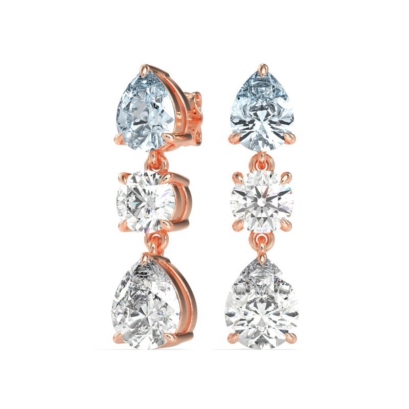 Pear Drop Three-Stone Dangling Earrings