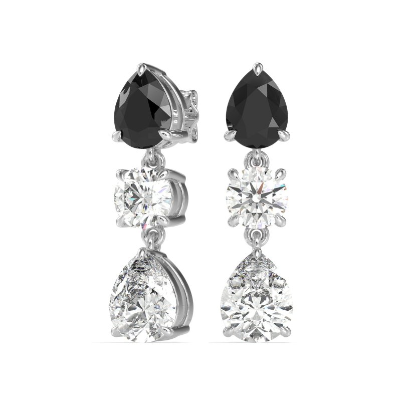 Pear Drop Three-Stone Dangling Earrings