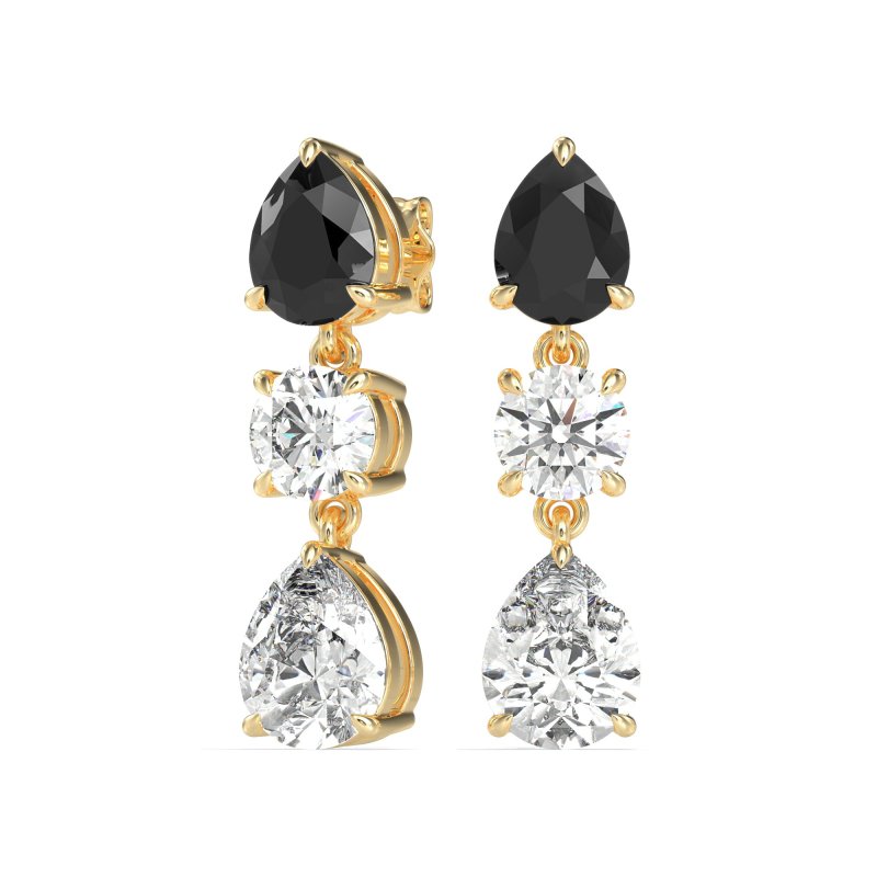 Pear Drop Three-Stone Dangling Earrings