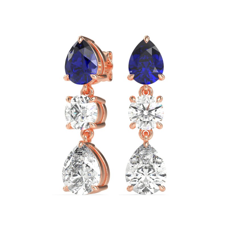 Pear Drop Three-Stone Dangling Earrings