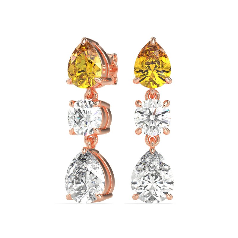 Pear Drop Three-Stone Dangling Earrings