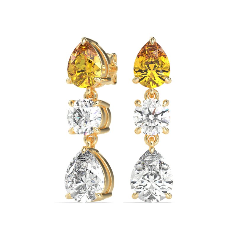 Pear Drop Three-Stone Dangling Earrings