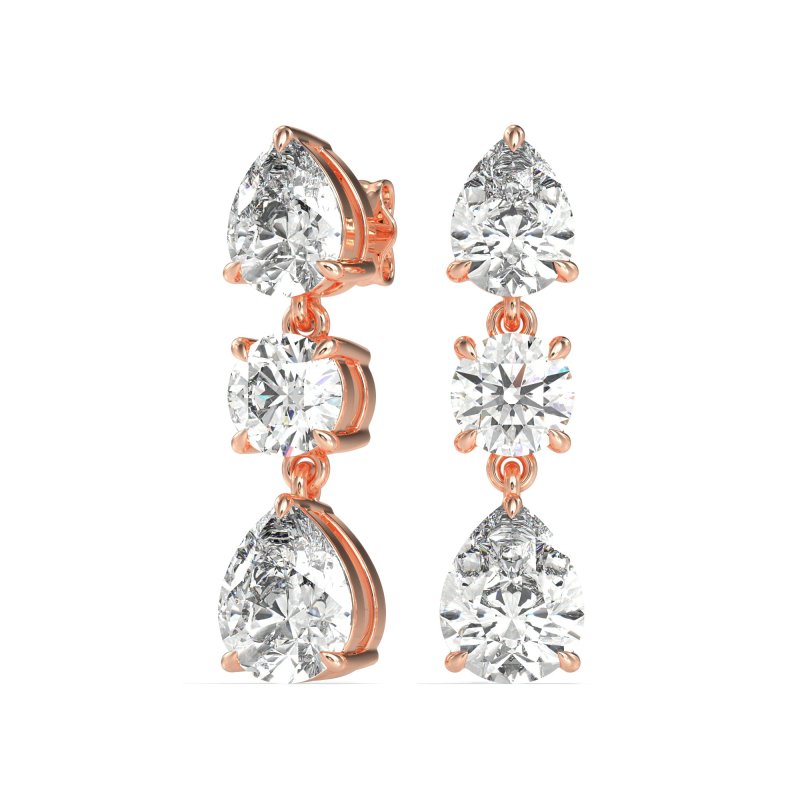 Pear Drop Three-Stone Dangling Earrings