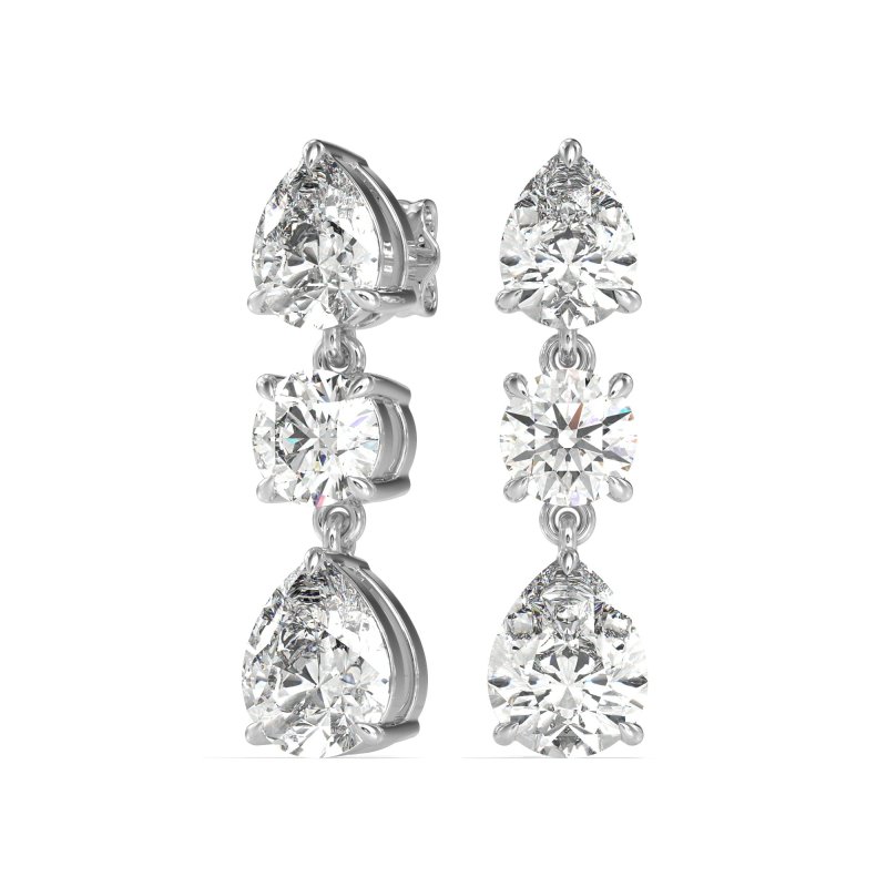 Pear Drop Three-Stone Dangling Earrings