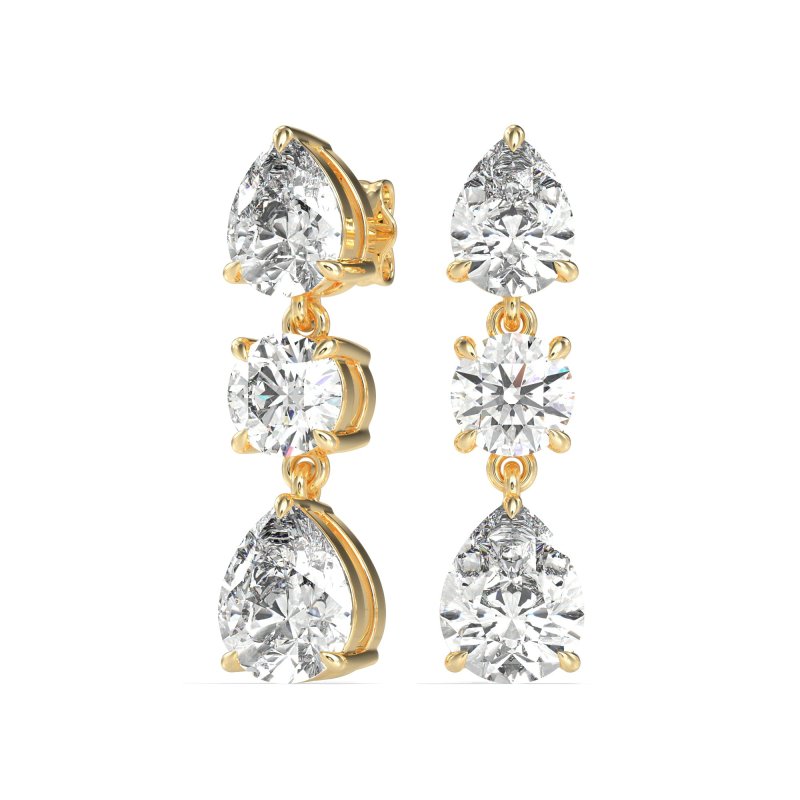 Pear Drop Three-Stone Dangling Earrings
