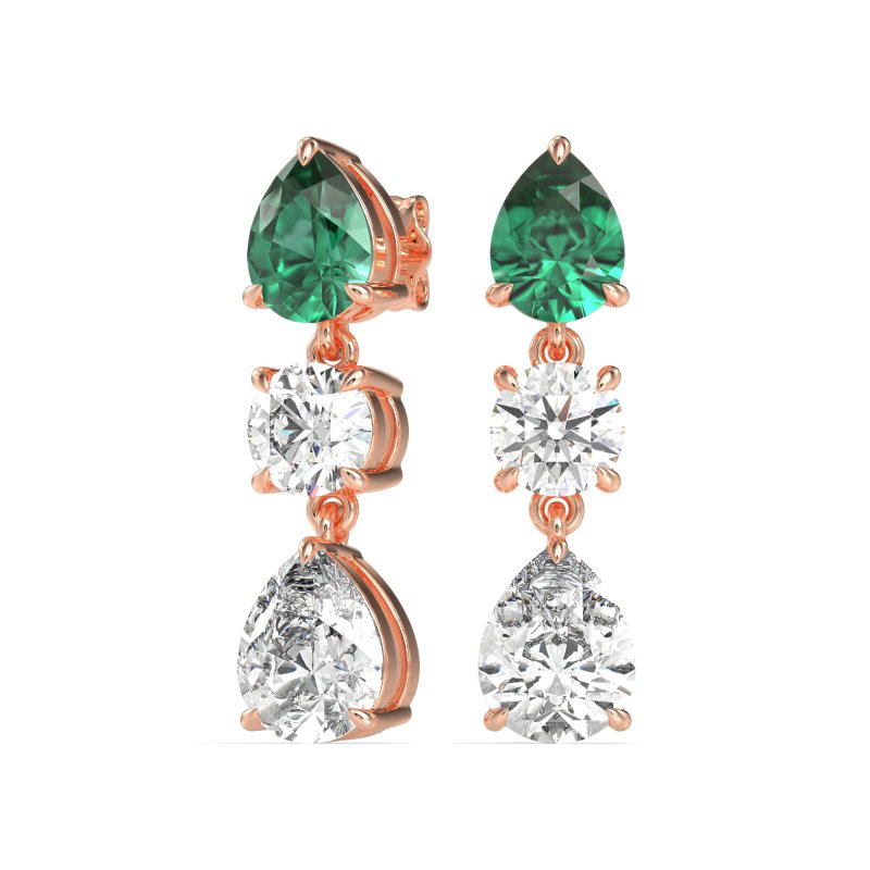 Pear Drop Three-Stone Dangling Earrings