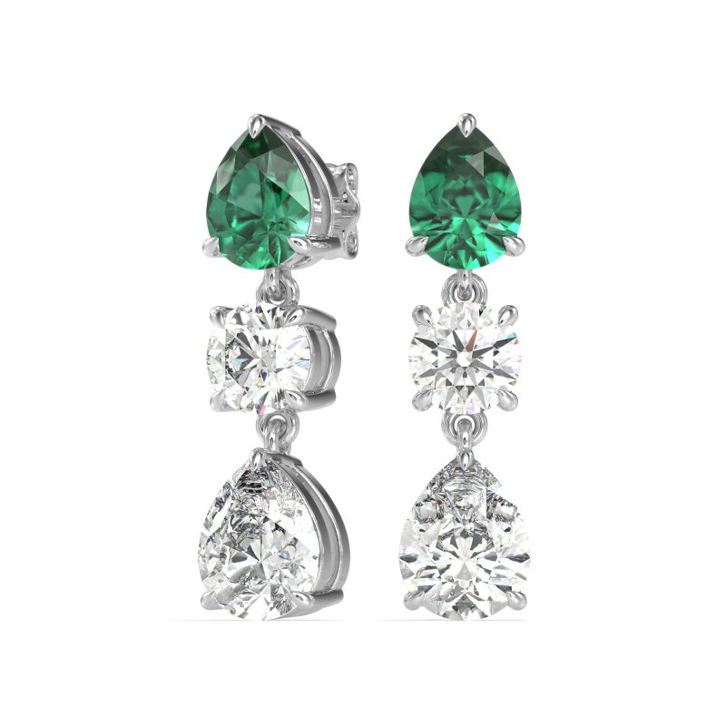 Pear Drop Three-Stone Dangling Earrings