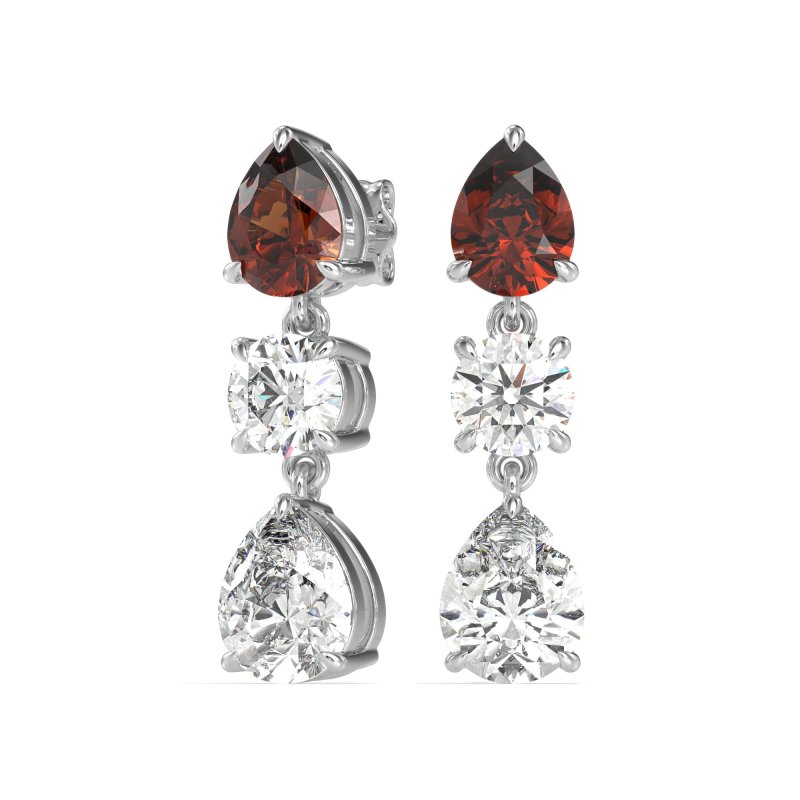 Pear Drop Three-Stone Dangling Earrings