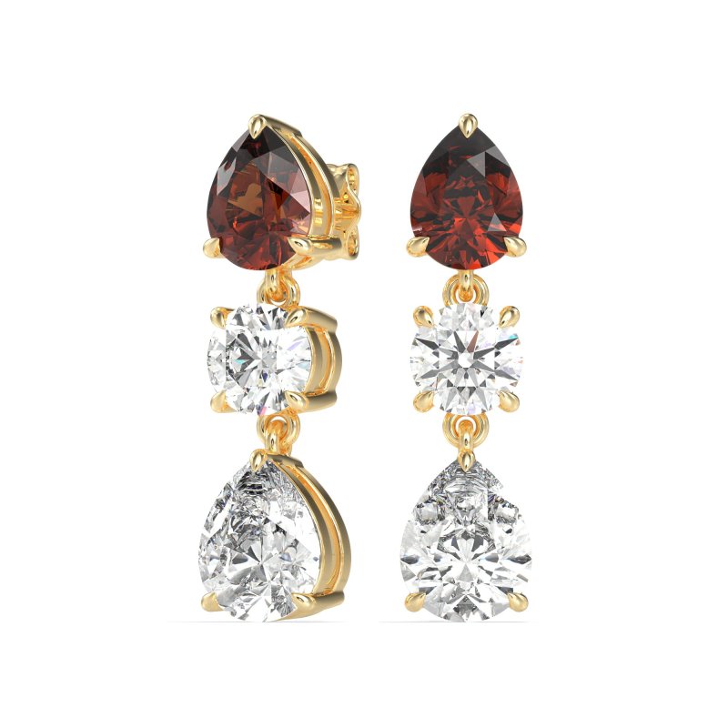 Pear Drop Three-Stone Dangling Earrings