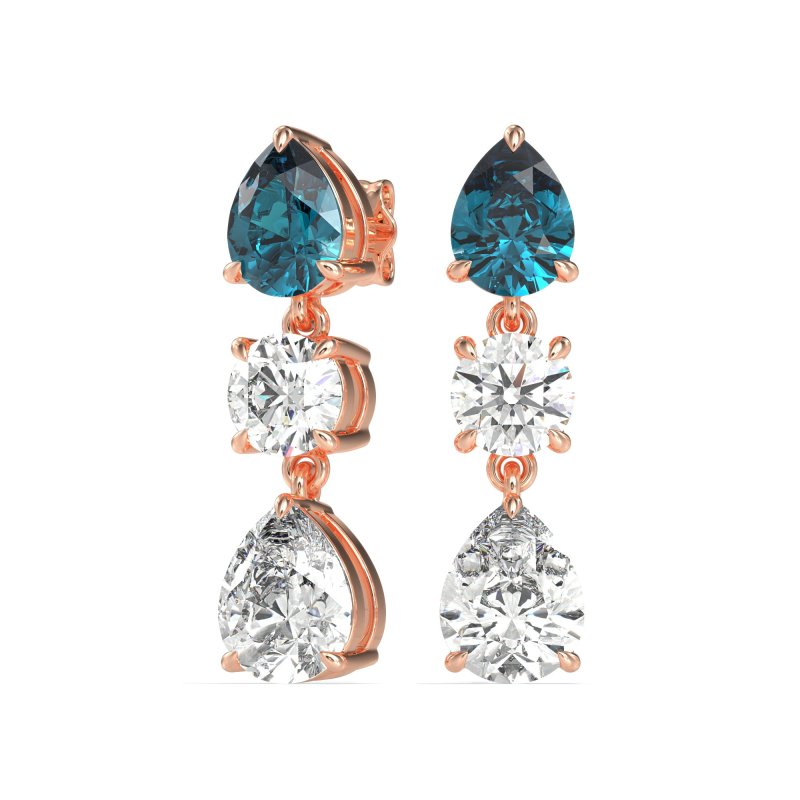 Pear Drop Three-Stone Dangling Earrings