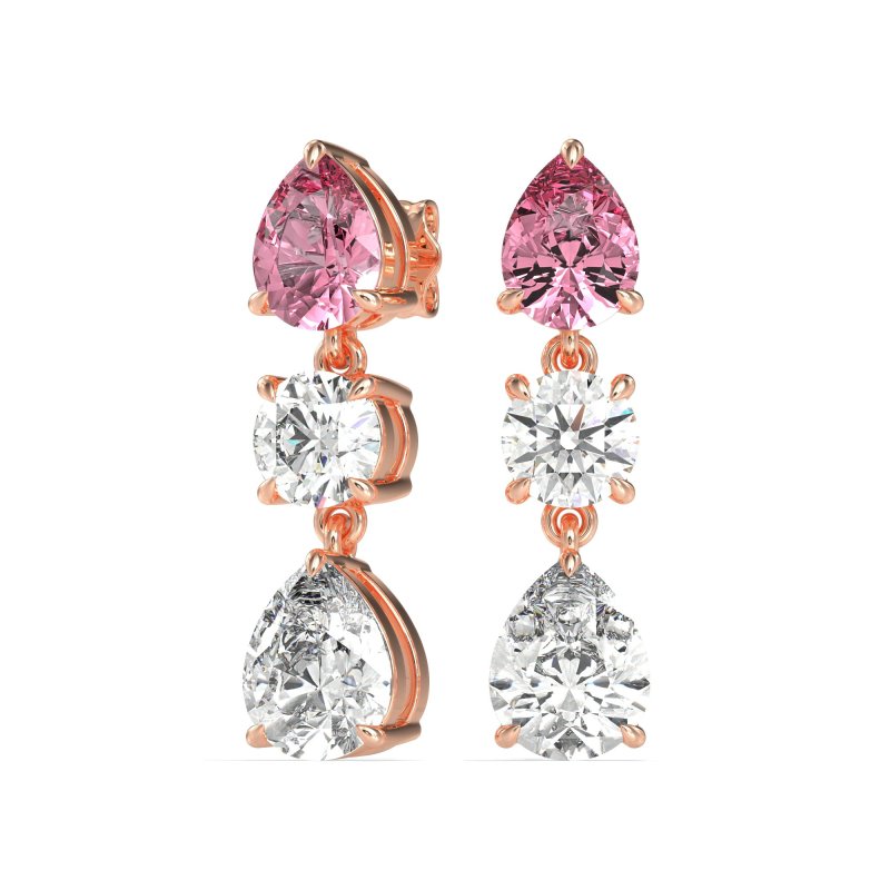 Pear Drop Three-Stone Dangling Earrings