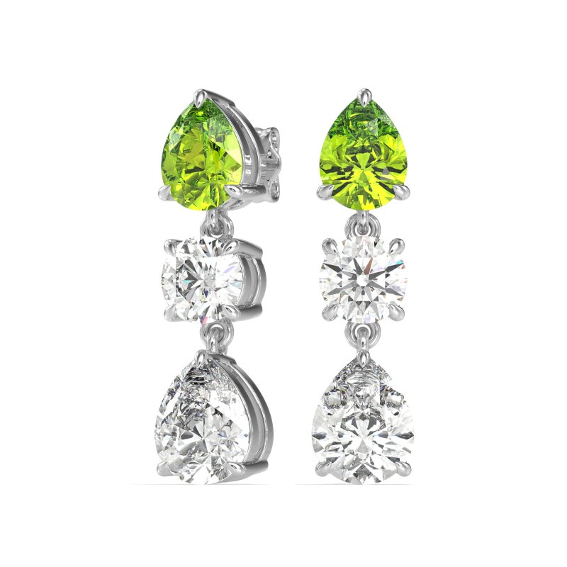 Pear Drop Three-Stone Dangling Earrings