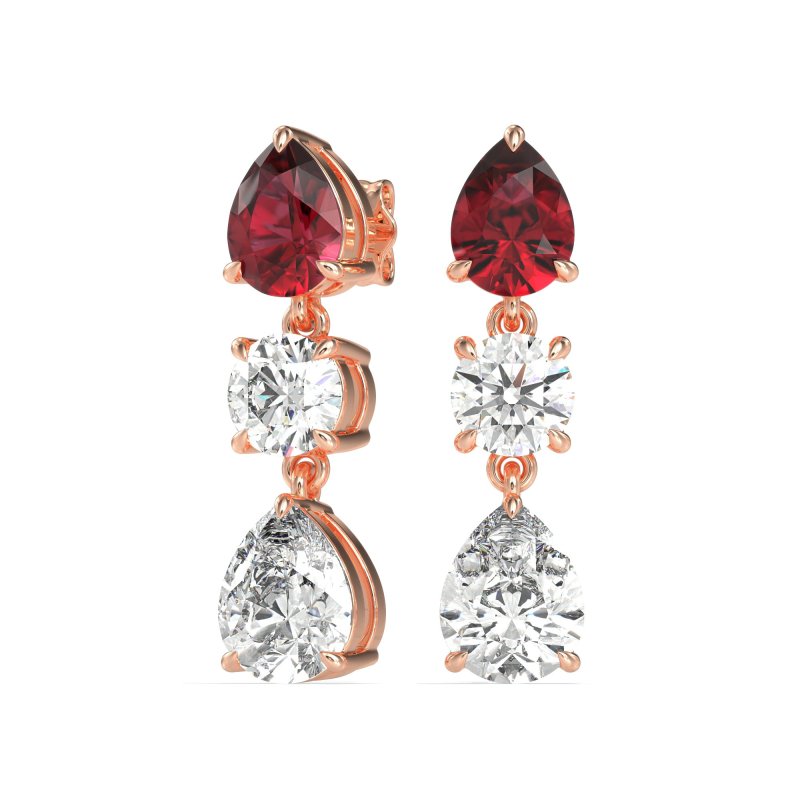 Pear Drop Three-Stone Dangling Earrings