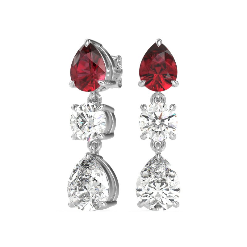 Pear Drop Three-Stone Dangling Earrings