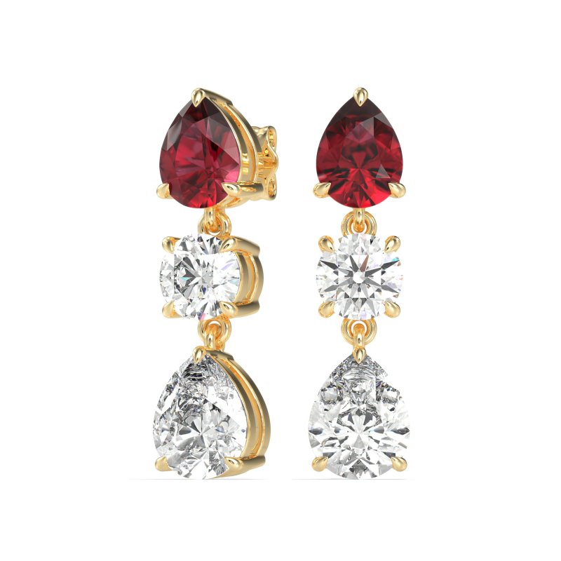 Pear Drop Three-Stone Dangling Earrings