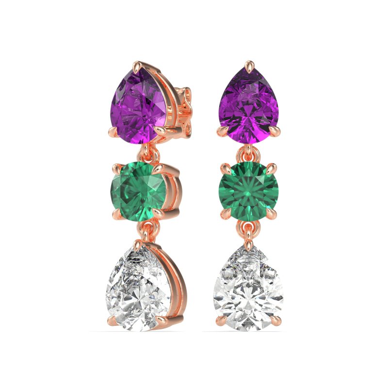 Pear Drop Three-Stone Dangling Earrings