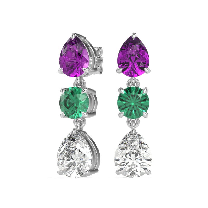 Pear Drop Three-Stone Dangling Earrings