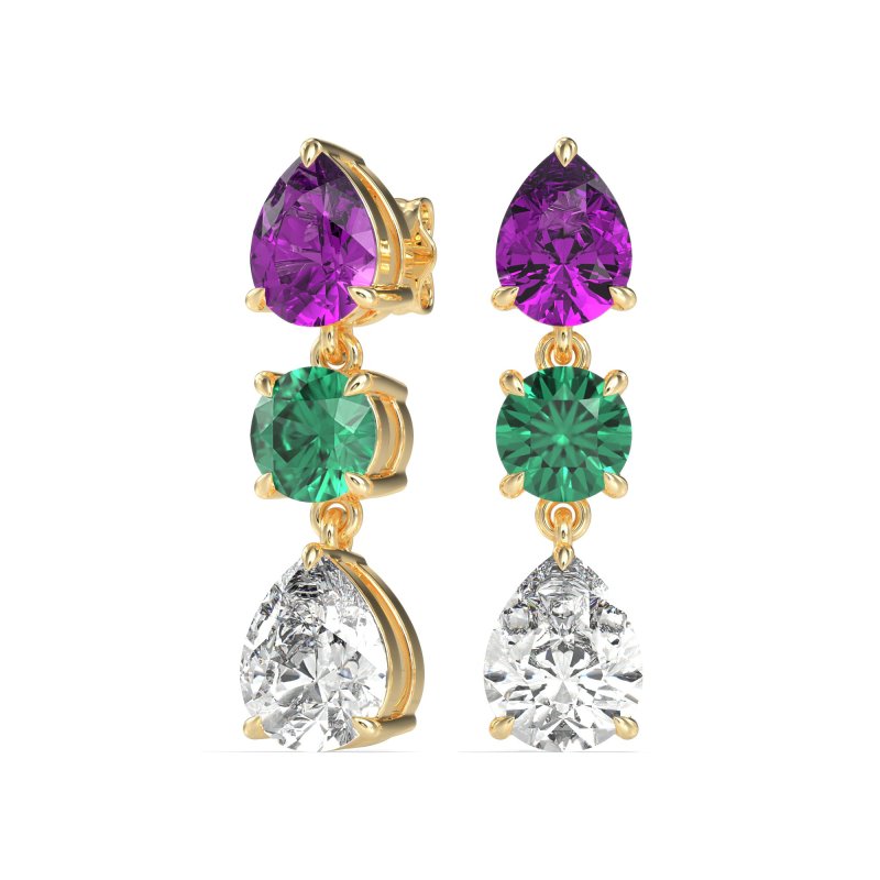 Pear Drop Three-Stone Dangling Earrings