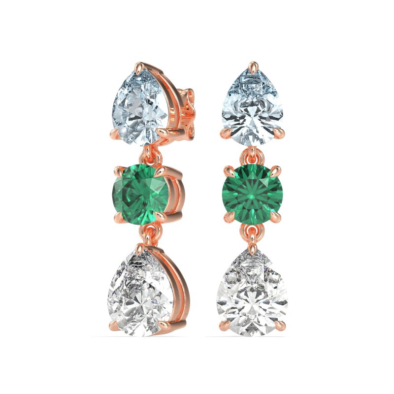 Pear Drop Three-Stone Dangling Earrings