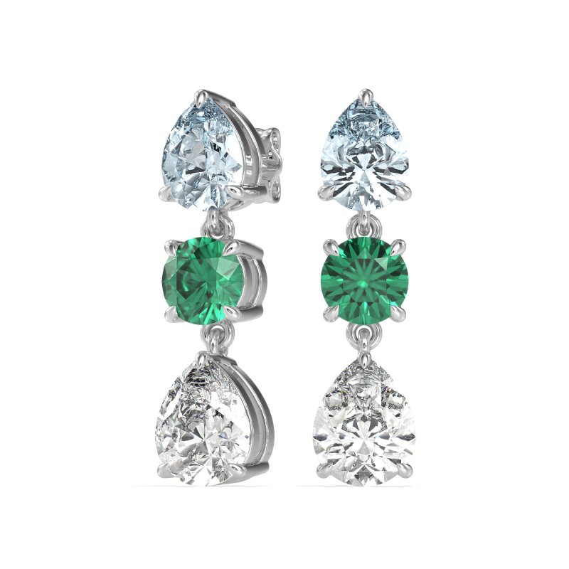 Pear Drop Three-Stone Dangling Earrings