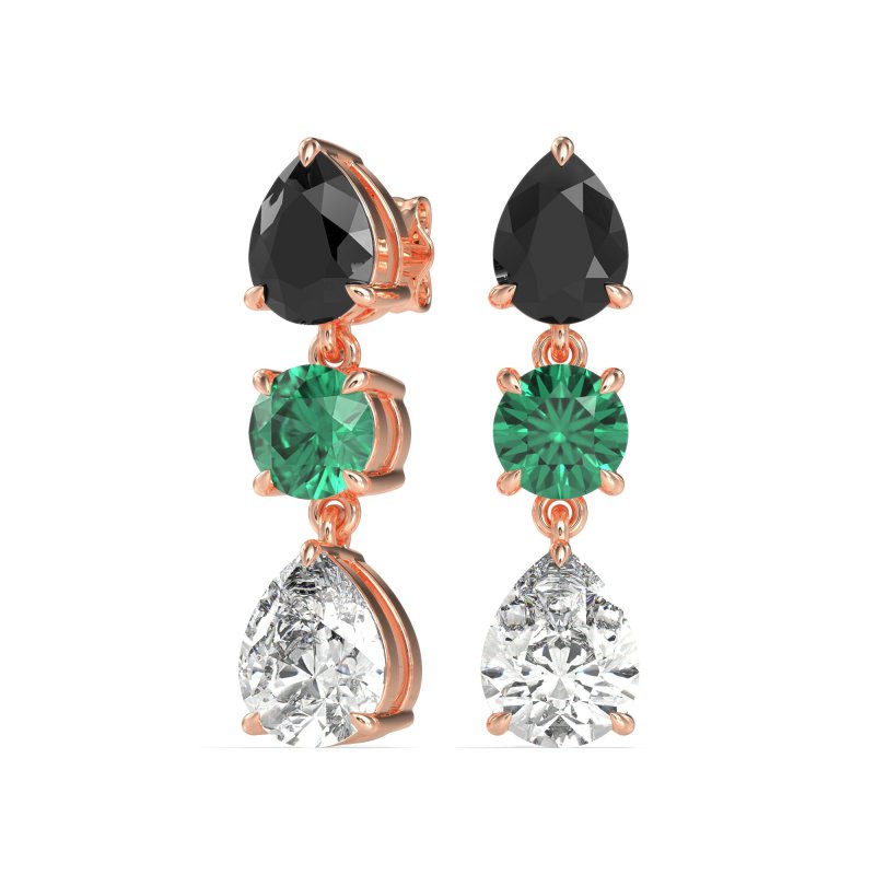 Pear Drop Three-Stone Dangling Earrings