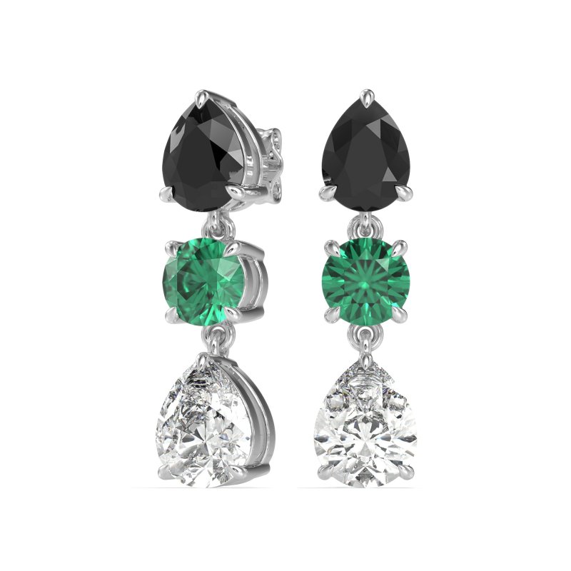 Pear Drop Three-Stone Dangling Earrings