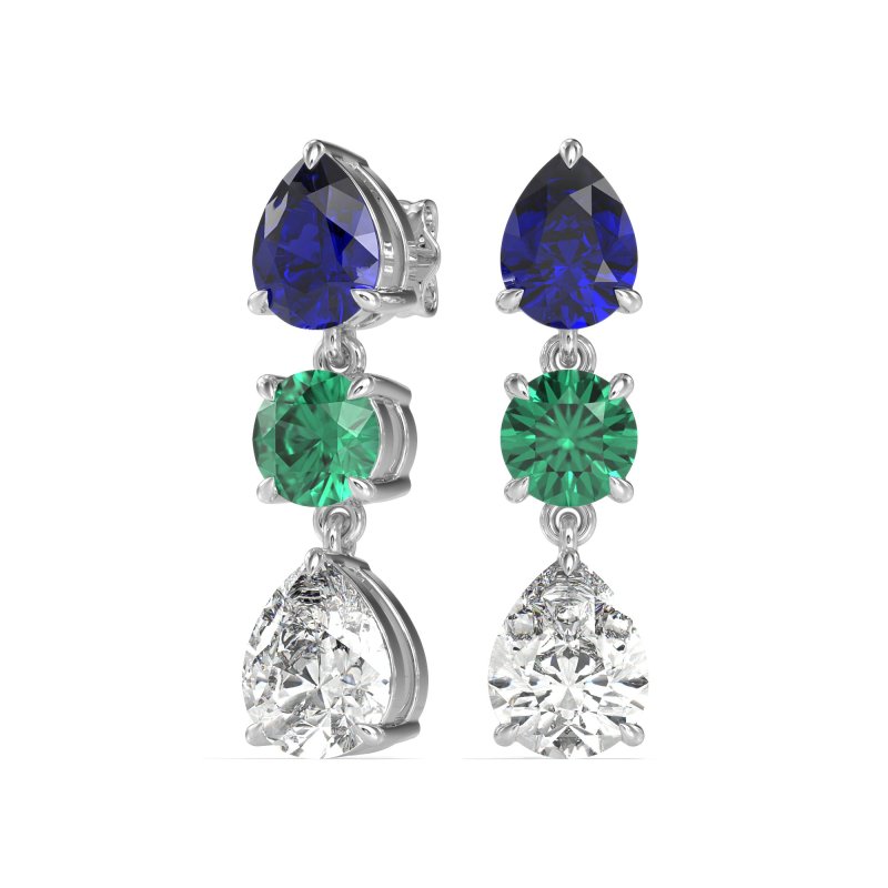Pear Drop Three-Stone Dangling Earrings