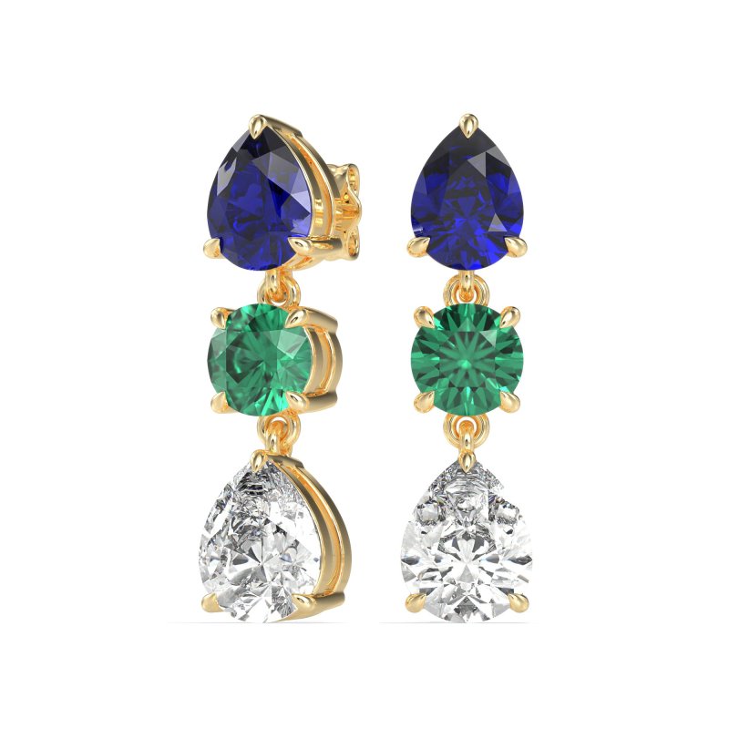 Pear Drop Three-Stone Dangling Earrings