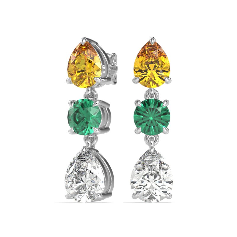 Pear Drop Three-Stone Dangling Earrings