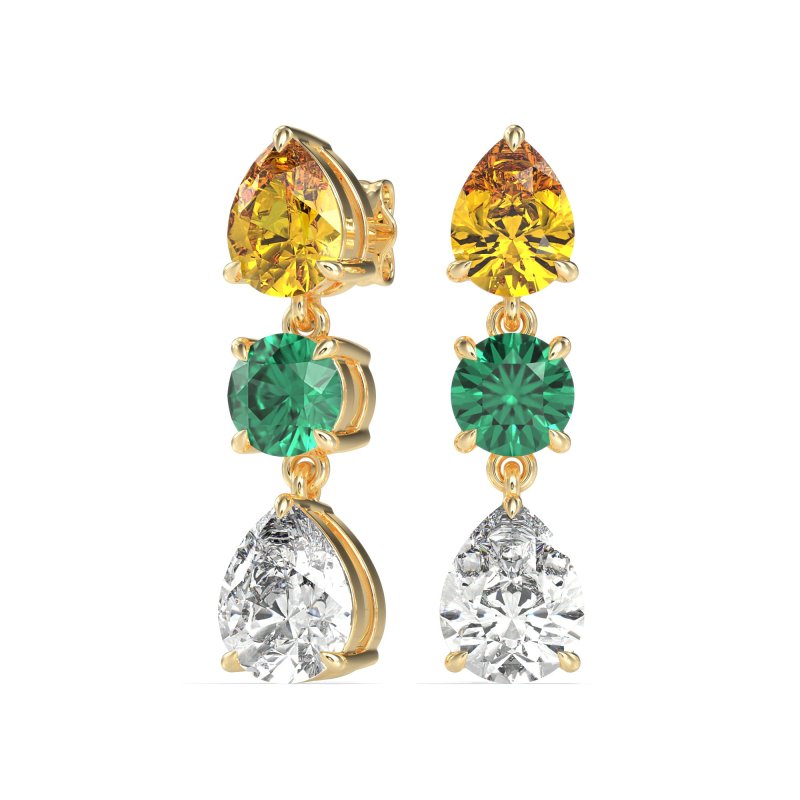Pear Drop Three-Stone Dangling Earrings
