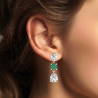 Pear Drop Three-Stone Dangling Earrings