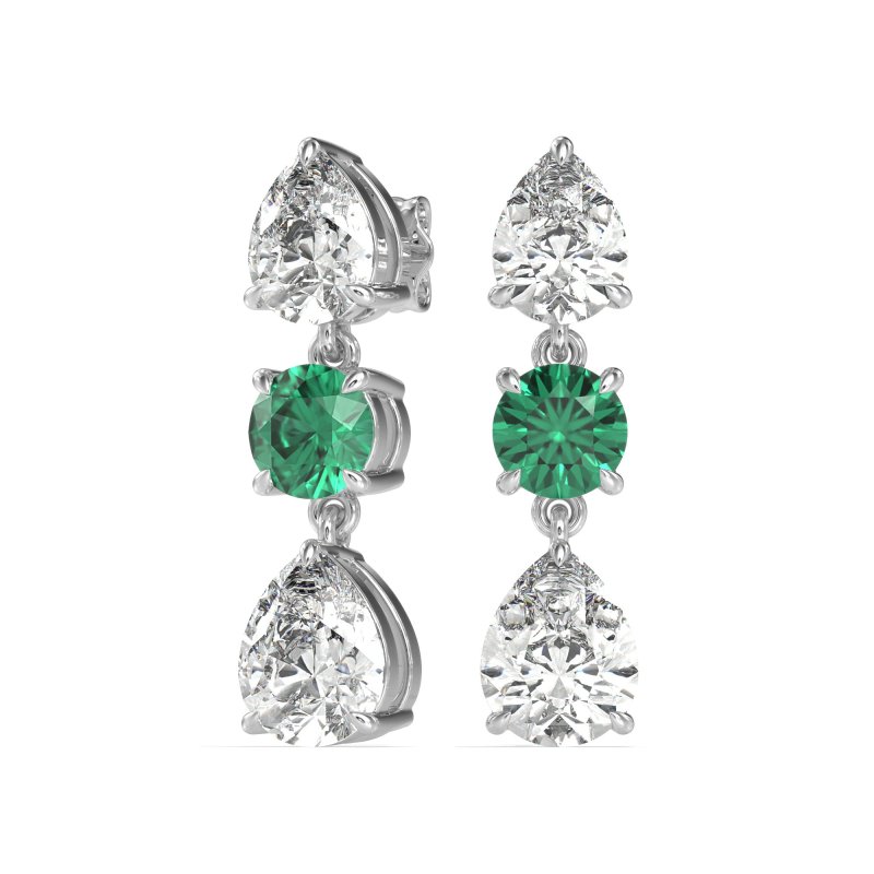 Pear Drop Three-Stone Dangling Earrings