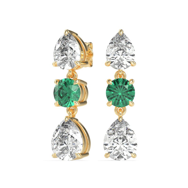 Pear Drop Three-Stone Dangling Earrings
