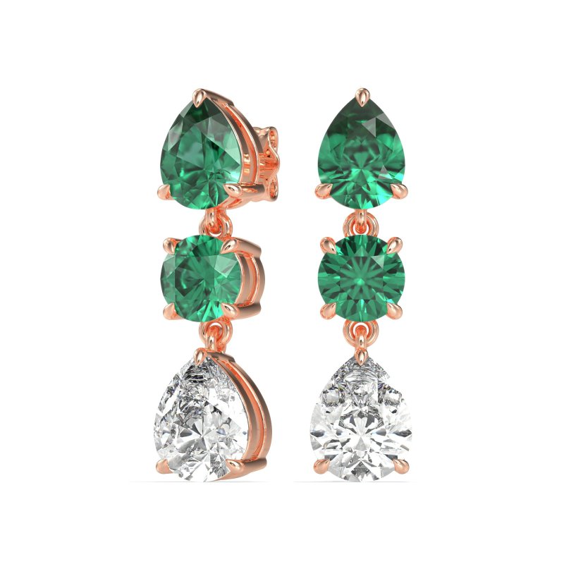 Pear Drop Three-Stone Dangling Earrings