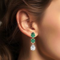 Pear Drop Three-Stone Dangling Earrings