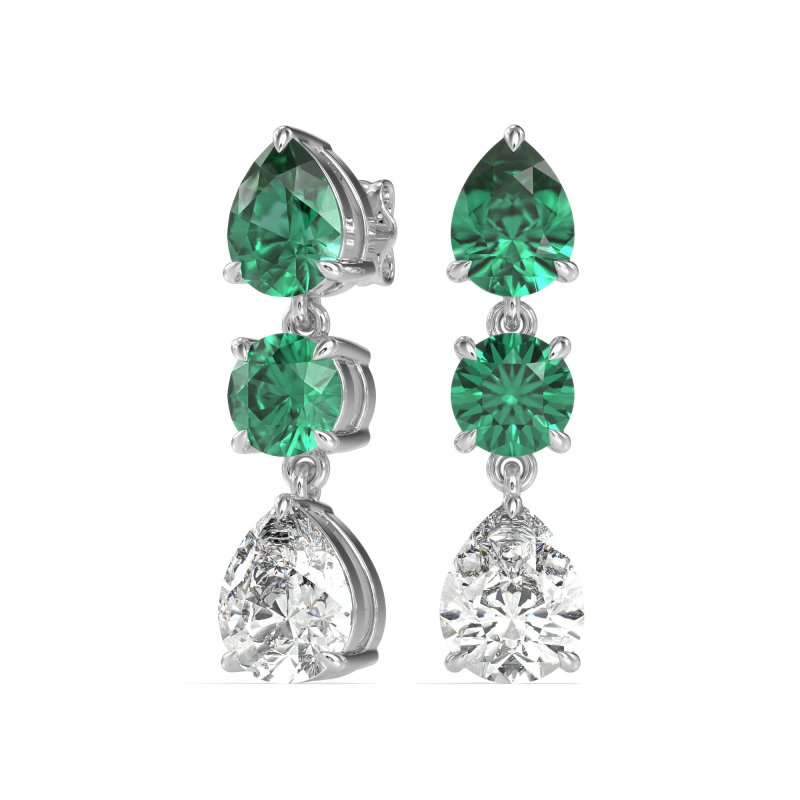 Pear Drop Three-Stone Dangling Earrings